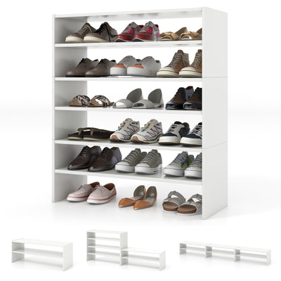 3 Pieces 31-Inch Stackable Multi-Shape Shoe Rack-White