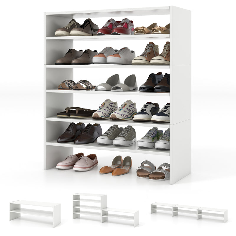 3 Pieces 31-Inch Stackable Multi-Shape Shoe Rack-White