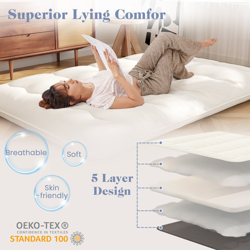 *Futon Mattress with Washable Cover and Carry Bag - Beige - Queen Size