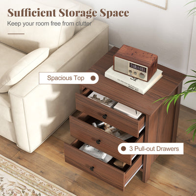 3-Drawer Nightstand with Wooden Finish for Bedroom-Brown
