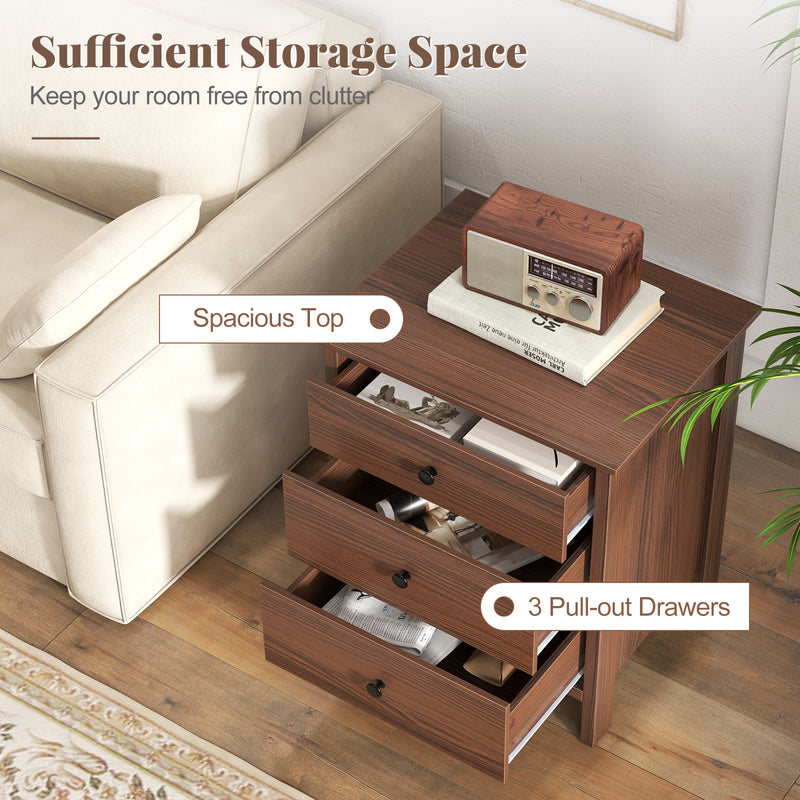 3-Drawer Nightstand with Wooden Finish for Bedroom-Brown