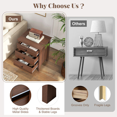 3-Drawer Nightstand with Wooden Finish for Bedroom-Brown