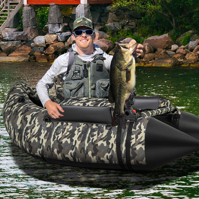 *350 LBS Inflatable Fishing Float Tube with Adjustable Backrest and Backpack Straps - Camouflage