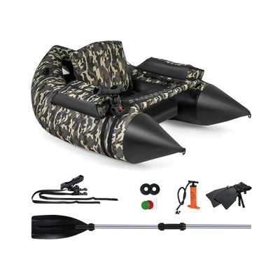*350 LBS Inflatable Fishing Float Tube with Adjustable Backrest and Backpack Straps - Camouflage