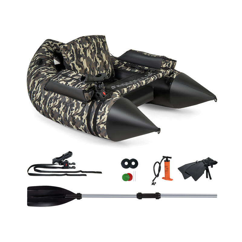 *350 LBS Inflatable Fishing Float Tube with Adjustable Backrest and Backpack Straps - Camouflage