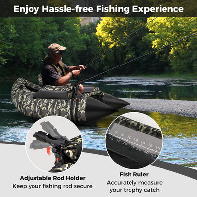 *350 LBS Inflatable Fishing Float Tube with Adjustable Backrest and Backpack Straps - Camouflage