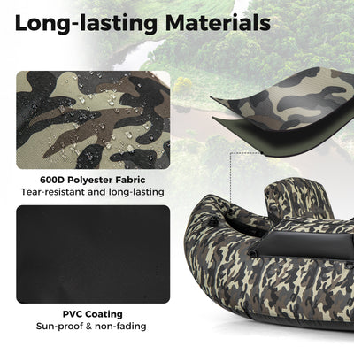 *350 LBS Inflatable Fishing Float Tube with Adjustable Backrest and Backpack Straps - Camouflage