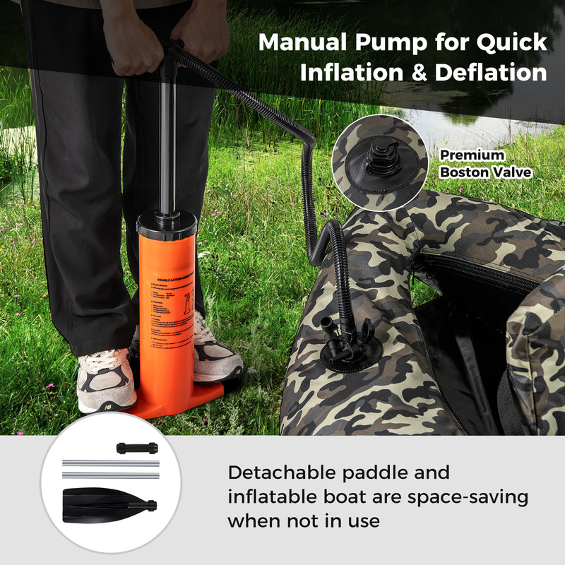 *350 LBS Inflatable Fishing Float Tube with Adjustable Backrest and Backpack Straps - Camouflage
