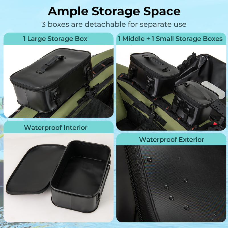 *Portable Fishing Boat with 3 Detachable Storage Boxes - Green