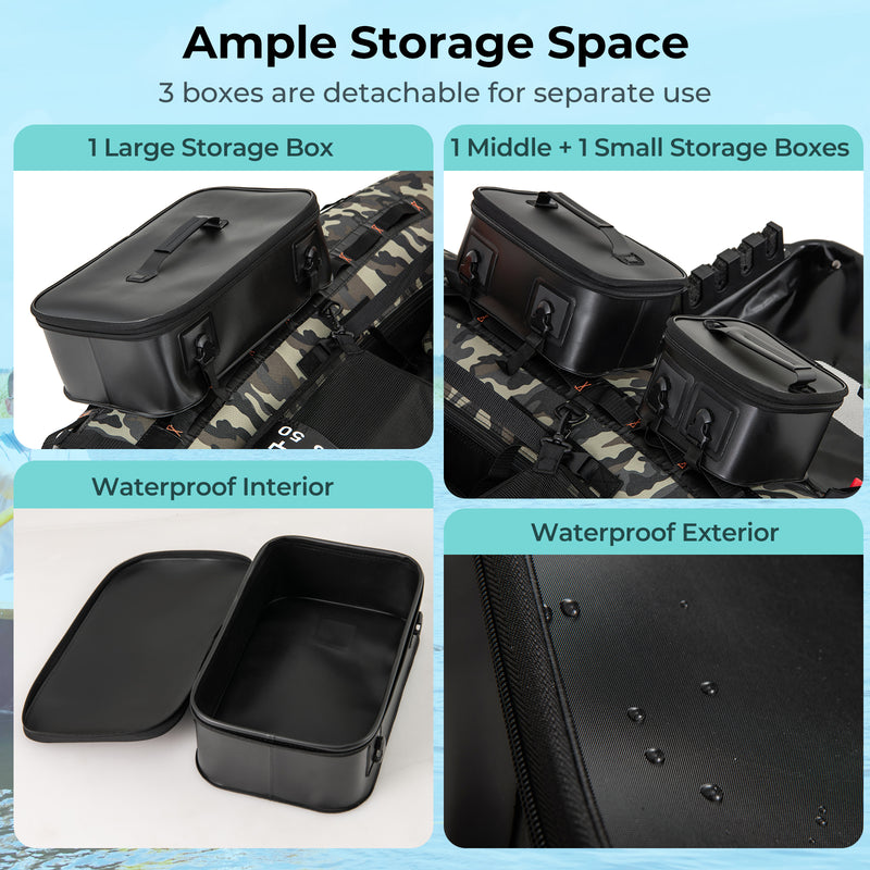 *Portable Fishing Boat with 3 Detachable Storage Boxes - Camouflage