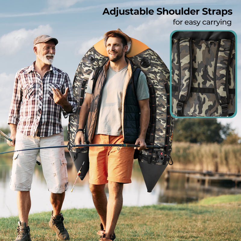 *Portable Fishing Boat with 3 Detachable Storage Boxes - Camouflage
