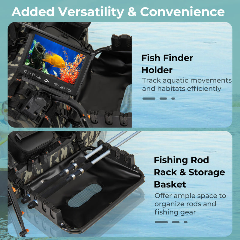 *Portable Fishing Boat with 3 Detachable Storage Boxes - Camouflage