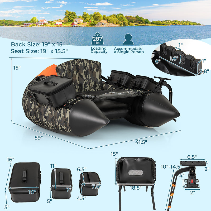 *Portable Fishing Boat with 3 Detachable Storage Boxes - Camouflage