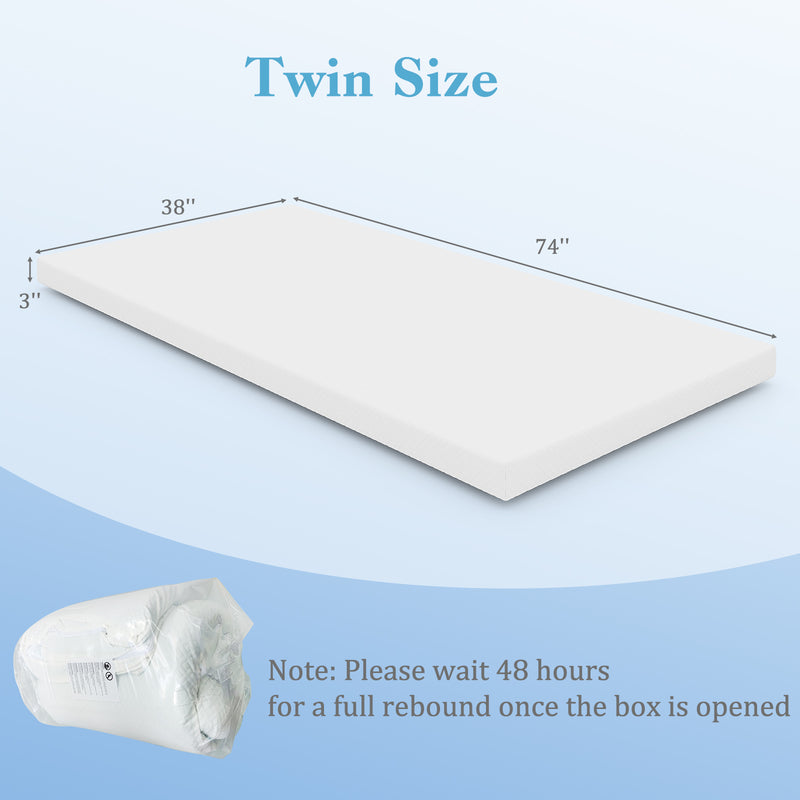 *3 Inch Gel-Infused Memory Foam Mattress Topper with Removable Cover - Twin Size