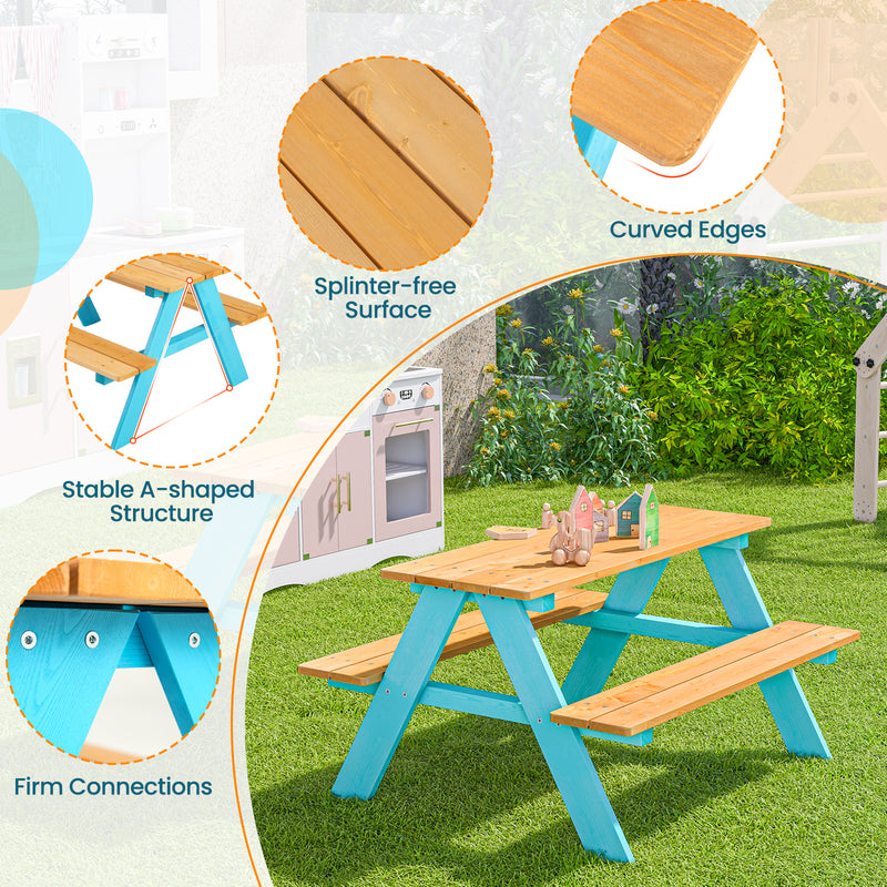 Children Outdoor Wooden Table with Bench Seats for Indoor and Outdoor Use-Natural