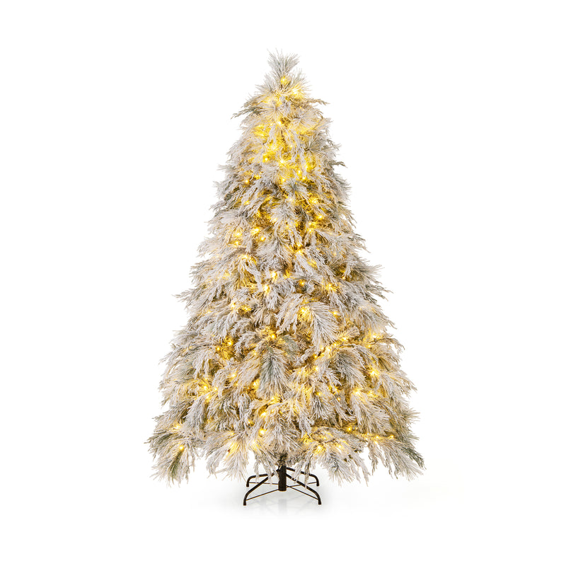 7 Feet Pre-Lit Snow Flocked Christmas Tree with Warm White LED Lights-7 ft