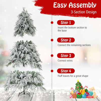 7 Feet Pre-Lit Snow Flocked Christmas Tree with Warm White LED Lights-7 ft