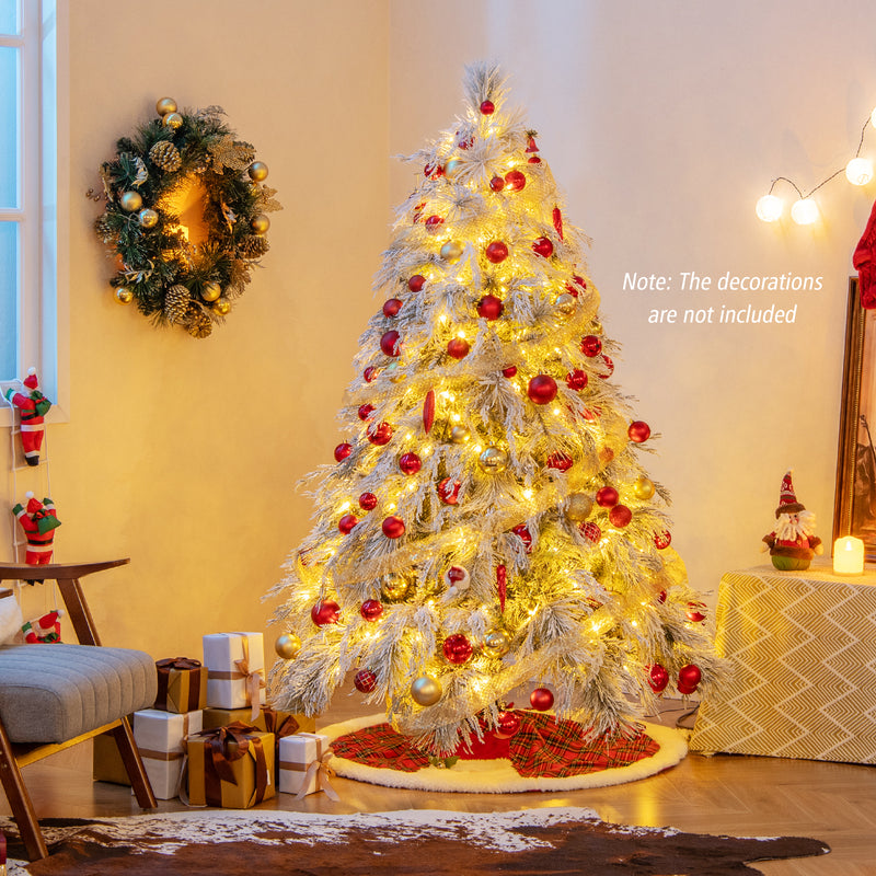 6 Feet Pre-Lit Snow Flocked Christmas Tree with Warm White LED Lights-