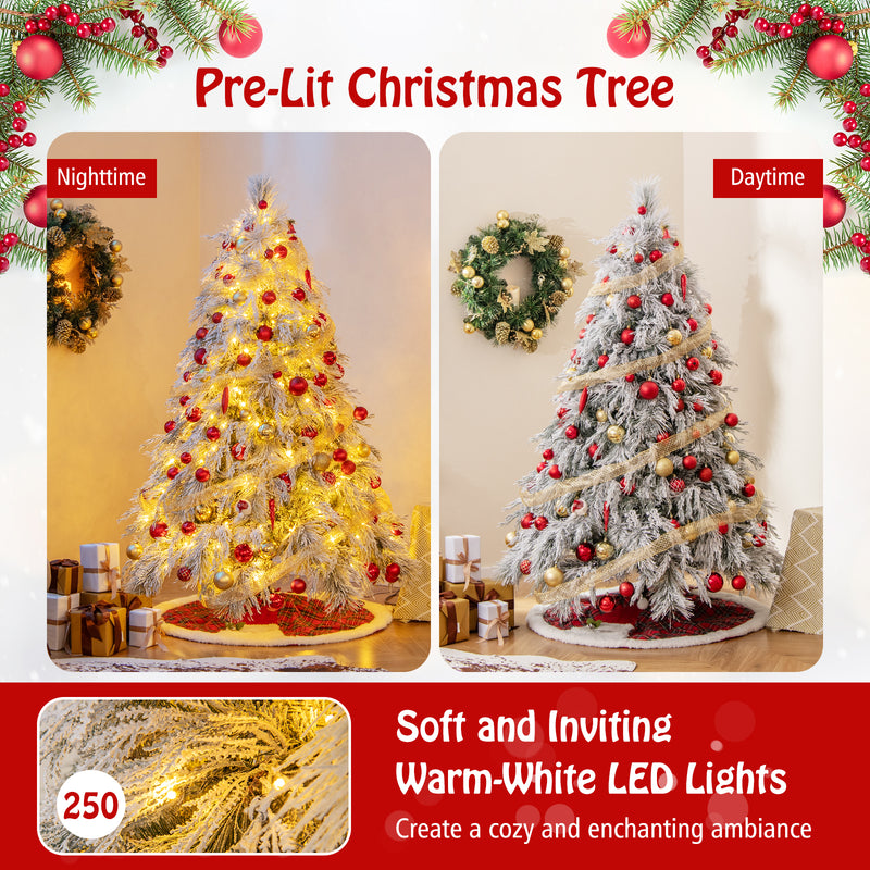 6 Feet Pre-Lit Snow Flocked Christmas Tree with Warm White LED Lights-
