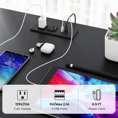 *2-Person Reversible Computer Desk Long Office Desk with LED Lights - Black