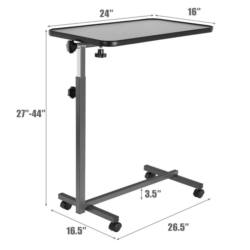 Overbed Rolling Table Food Tray-Gray