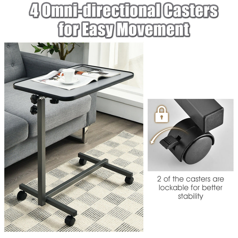 Overbed Rolling Table Food Tray-Gray