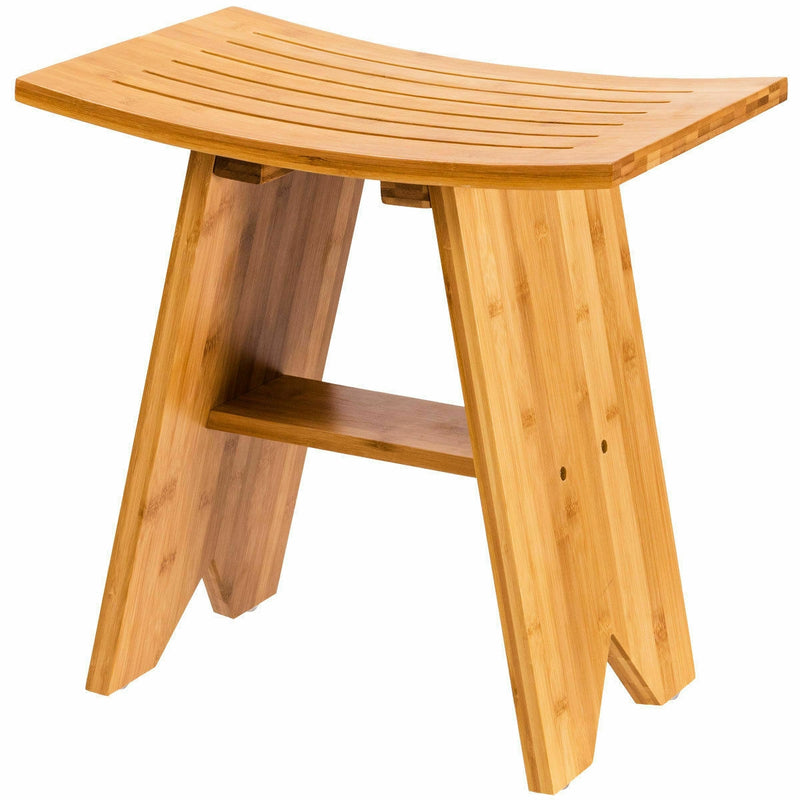 18 Inch Bamboo Shower Stool Bench with Shelf