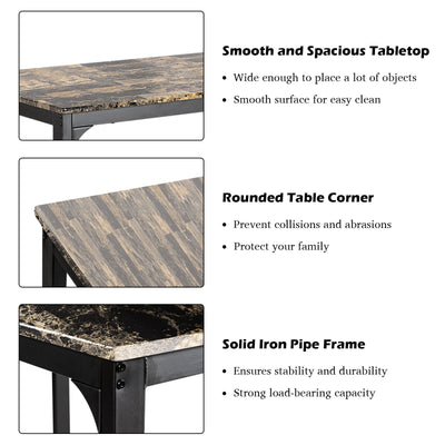 3 Pieces Kitchen Counter Height Faux Marble Table 2 Chairs Set