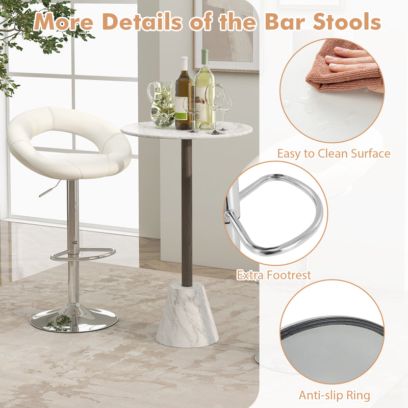 *Height Adjustable Bar Stools Set of 2 with Hollow Back and Footrest - White