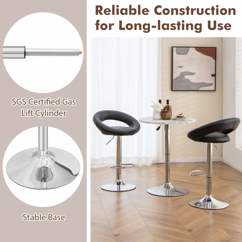 *Height Adjustable Bar Stools Set of 2 with Hollow Back and Footrest - Black