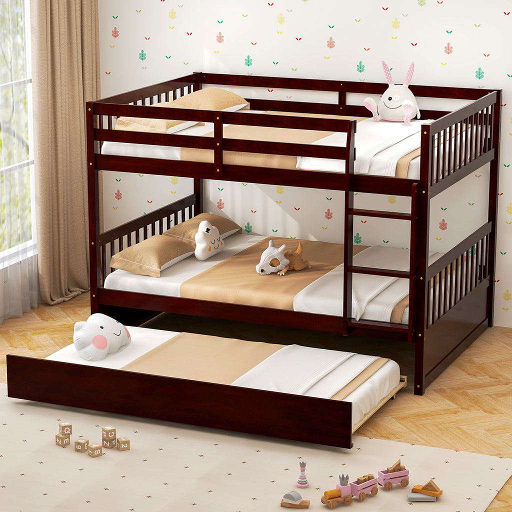Full over Full Bunk Bed Platform Wood Bed Brown