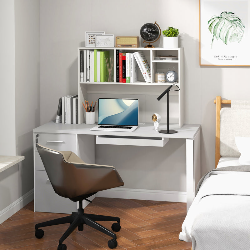 Computer Desktop Bookcase with 4 Cubbies and Open Back Compartment-Whi