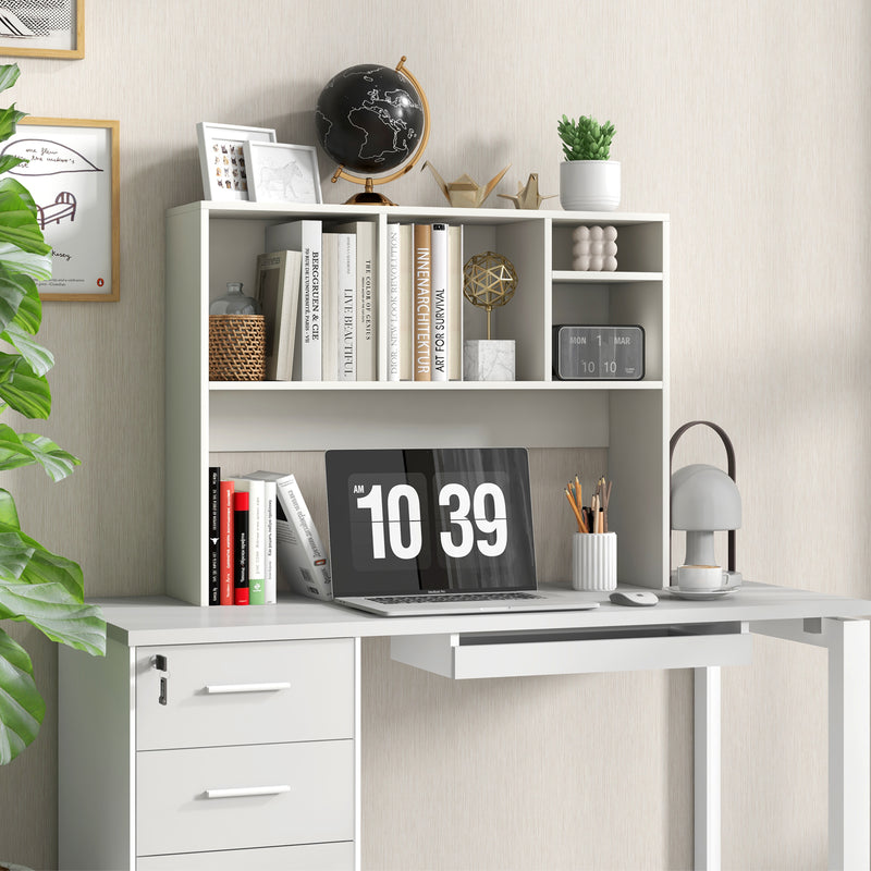 Computer Desktop Bookcase with 4 Cubbies and Open Back Compartment-Whi