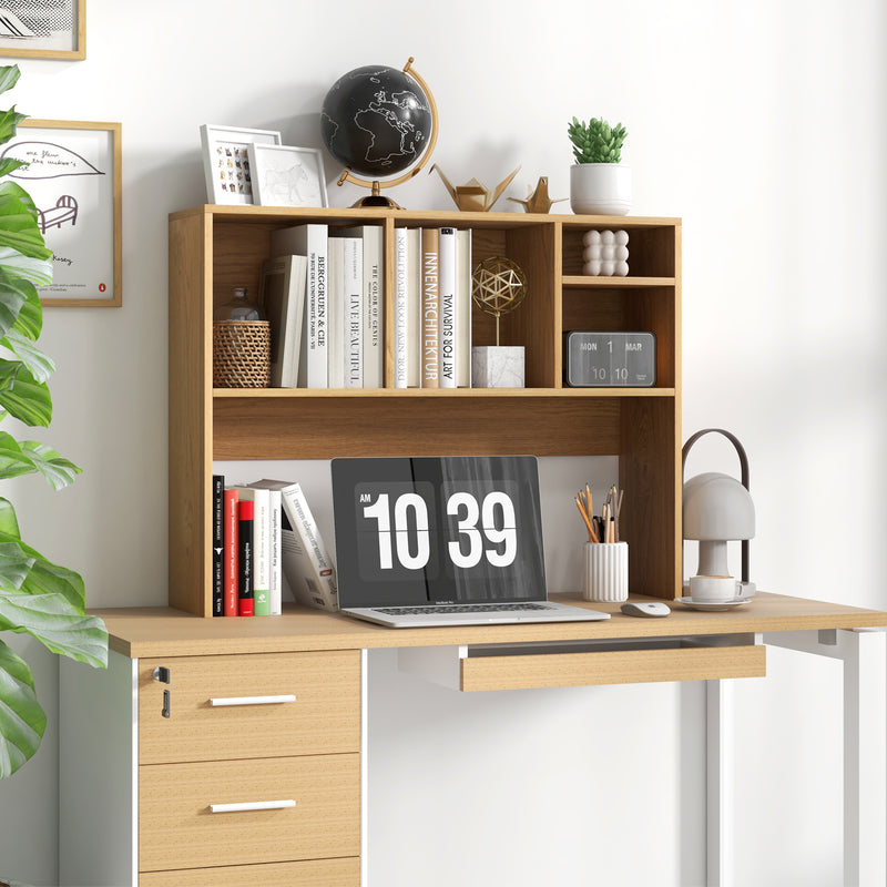 Computer Desktop Bookcase with 4 Cubbies and Open Back Compartment-Nat