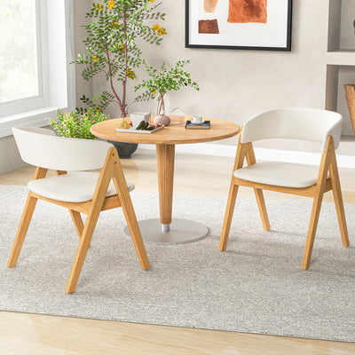 Set of 2 Soft Padded Accent Armchairs for Dining Room-Natural and Beige