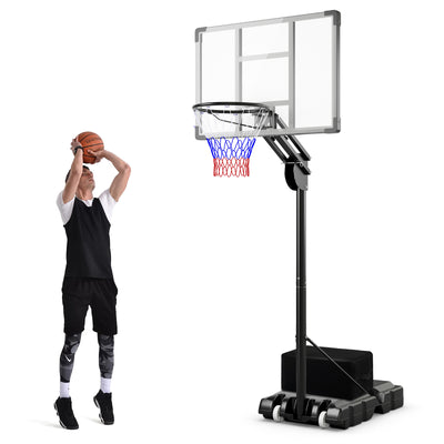 *4.9-10 Feet Adjustable Basketball Hoop with Shatterproof Backboard
