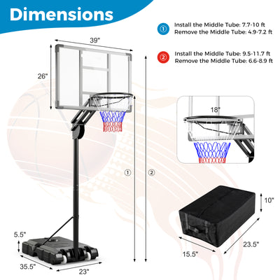 *4.9-10 Feet Adjustable Basketball Hoop with Shatterproof Backboard