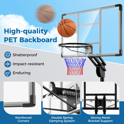 *4.9-10 Feet Adjustable Basketball Hoop with Shatterproof Backboard