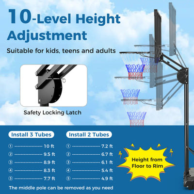 *4.9-10 Feet Adjustable Basketball Hoop with Shatterproof Backboard