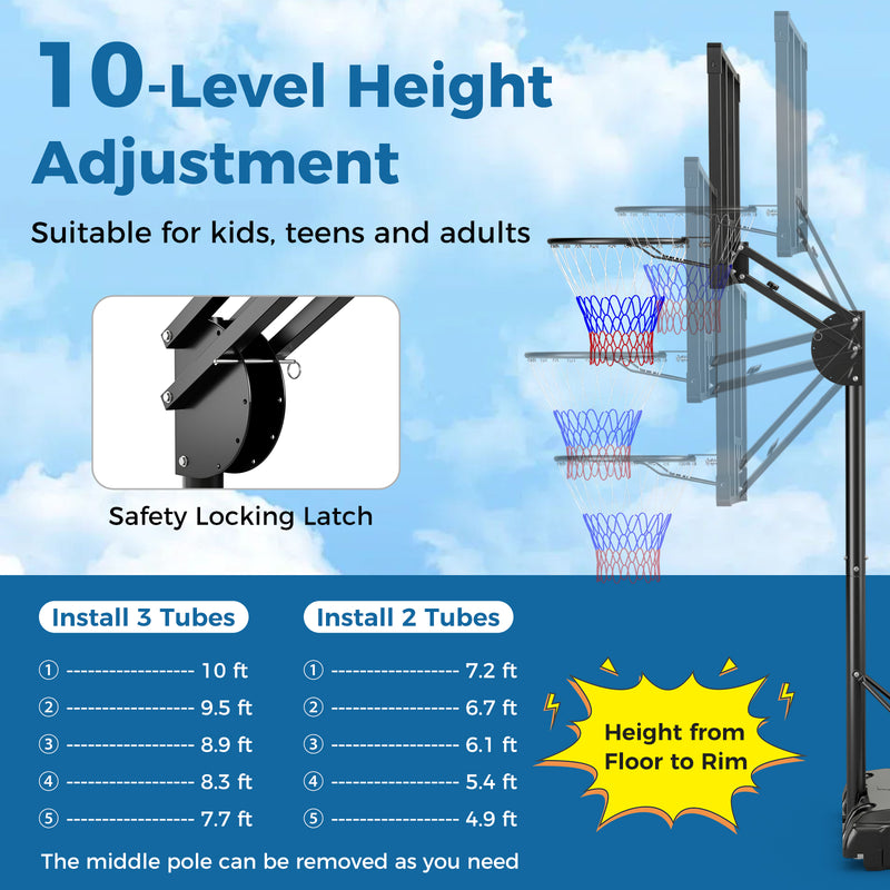 *4.9-10 Feet Adjustable Basketball Hoop with Shatterproof Backboard