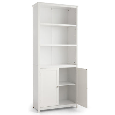 Bookcase Shelving Storage Wooden Cabinet Unit Standing Display Bookcase with Doors-White