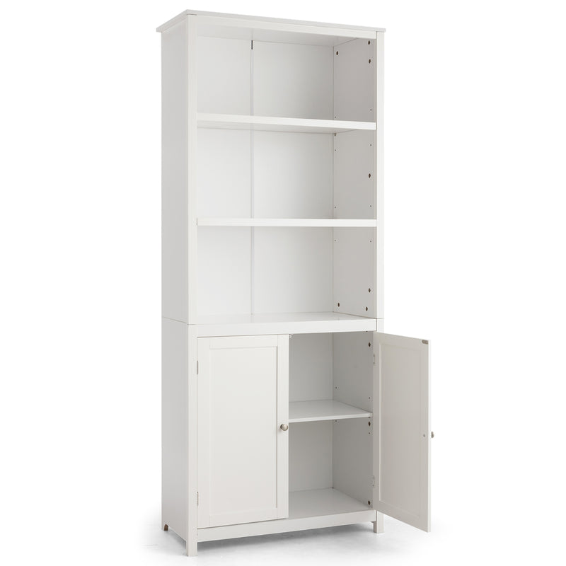 Bookcase Shelving Storage Wooden Cabinet Unit Standing Display Bookcase with Doors-White