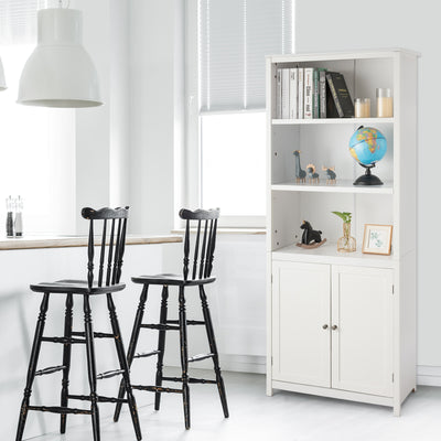 Bookcase Shelving Storage Wooden Cabinet Unit Standing Display Bookcase with Doors-White