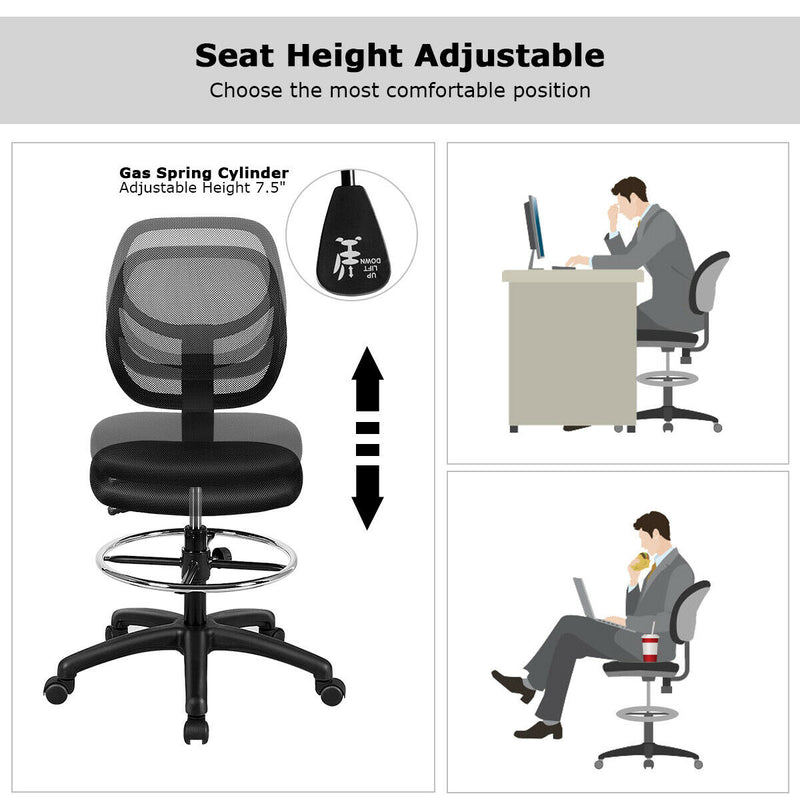 *Adjustable Height Mid Back Mesh Drafting Office Chair