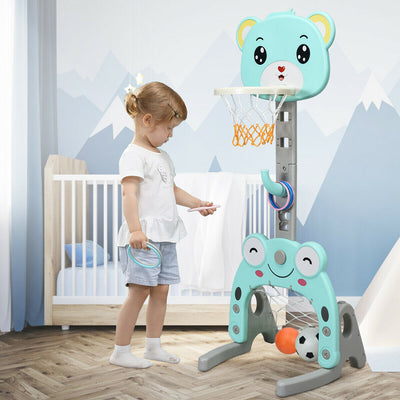 Adjustable Kids 3-in-1 Basketball Hoop Set Stand with Balls