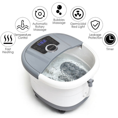 Portable Electric Foot Spa Bath Shiatsu Roller Motorized Massager-Gray