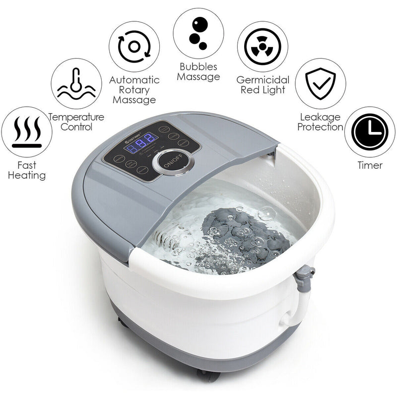 Portable Electric Foot Spa Bath Shiatsu Roller Motorized Massager-Gray