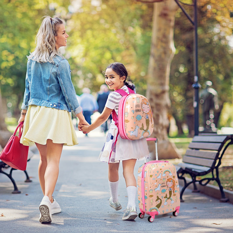 2 Pieces Kids Luggage Set Rolling Suitcase and Backpack Pink
