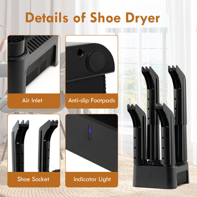 Prevent Odor Mold & Bacteria 4 Shoe Electric Dryer with Timer-Black