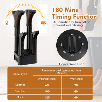 Prevent Odor Mold & Bacteria 4 Shoe Electric Dryer with Timer-Black